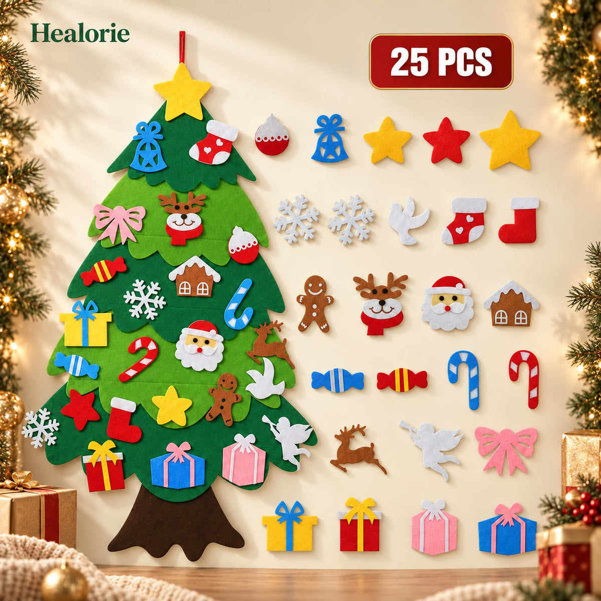 Felt Christmas tree set with 25 ornaments